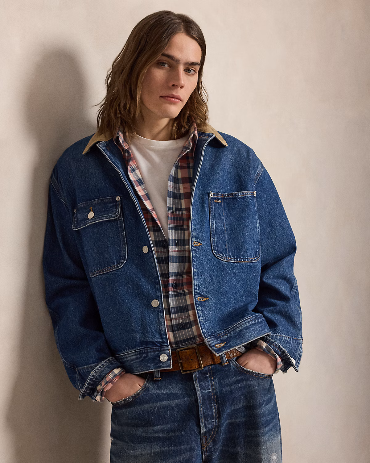 Denim Corduroy-Collar Trucker Jacket